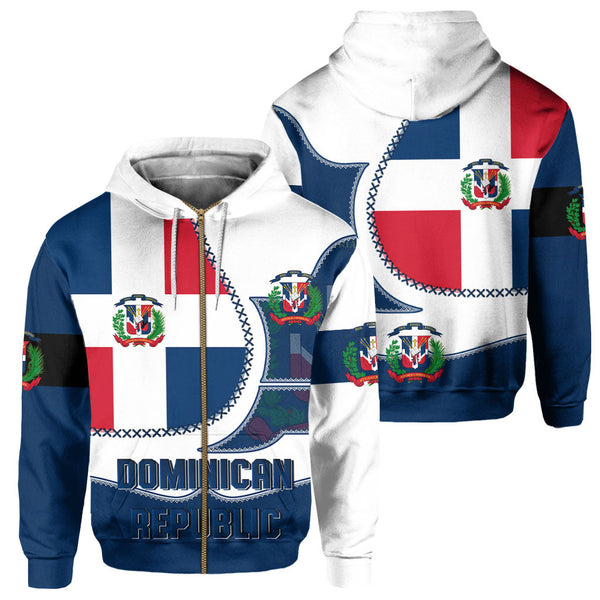 Dominican Republic Zip Hoodie Flag & Coat Of Arms Leather Style