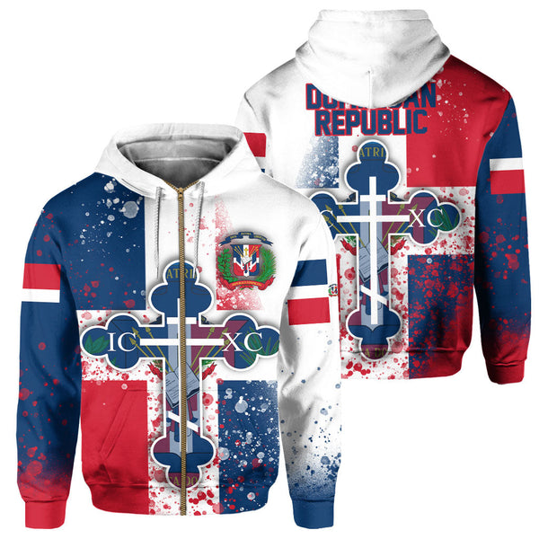 Dominican Republic Zip Hoodie Flag & Coat Of Arms Orthodox Style