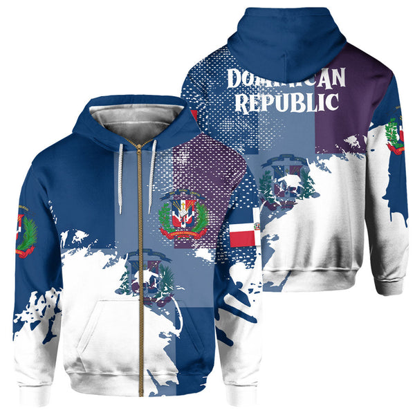 Dominican Republic Zip Hoodie Flag & Coat Of Arms Paint Style