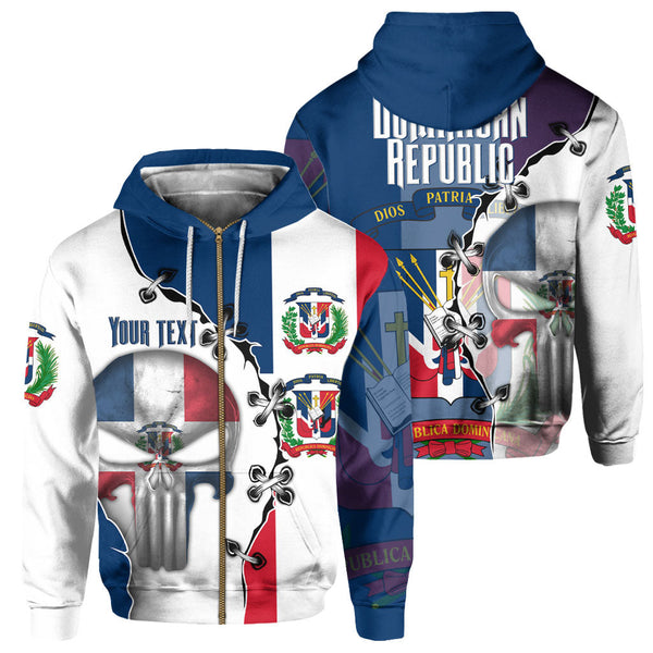 Dominican Republic Zip Hoodie Flag & Coat Of Arms Skull Style