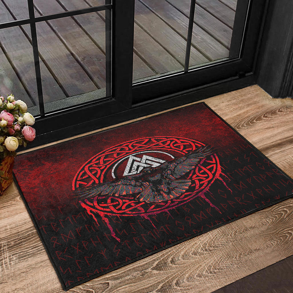 Viking Door Mat Valhalla Norse Mythology Raven Black Crow Viking Red V ...