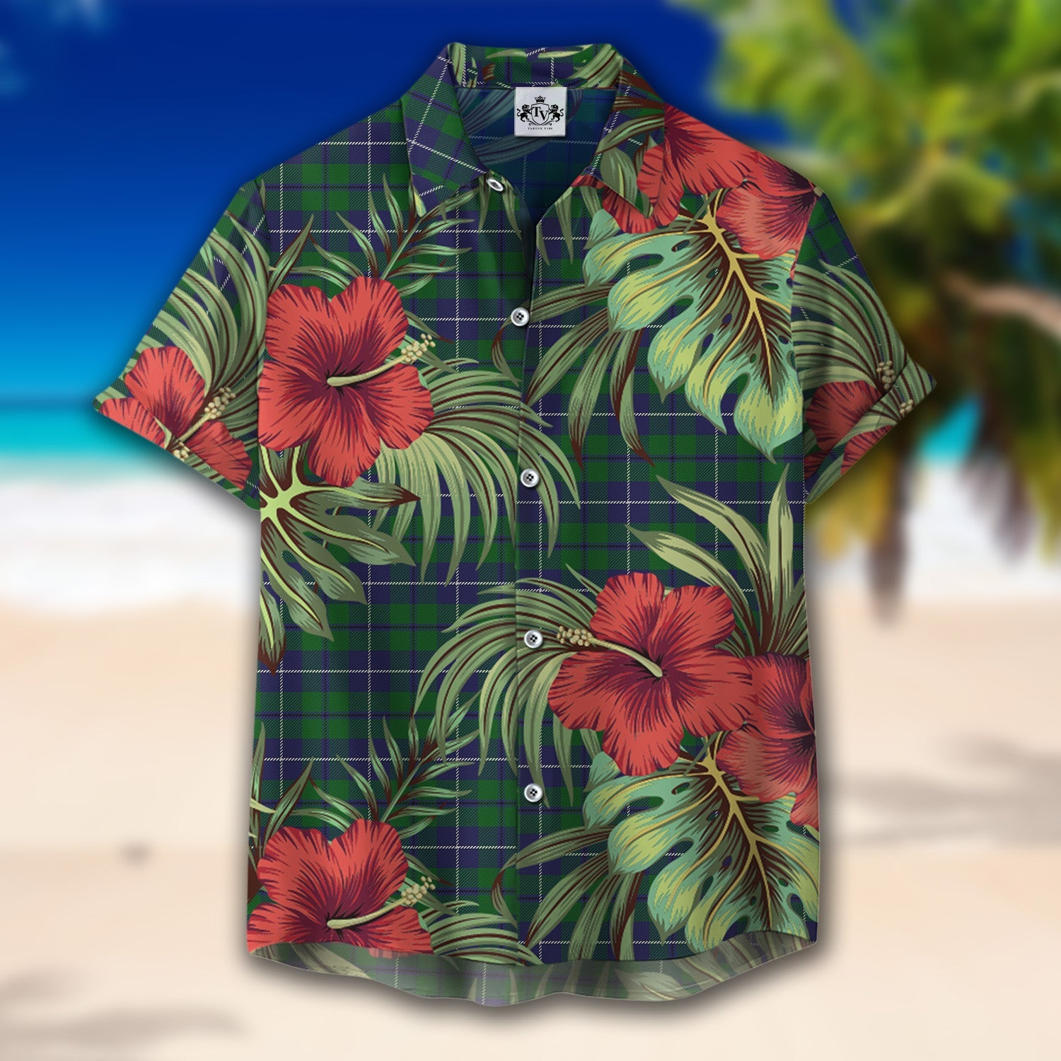 Scottish Tartan Douglas Green Clan Hawaiian Shirt Hibiscus - Tropical Garden Style