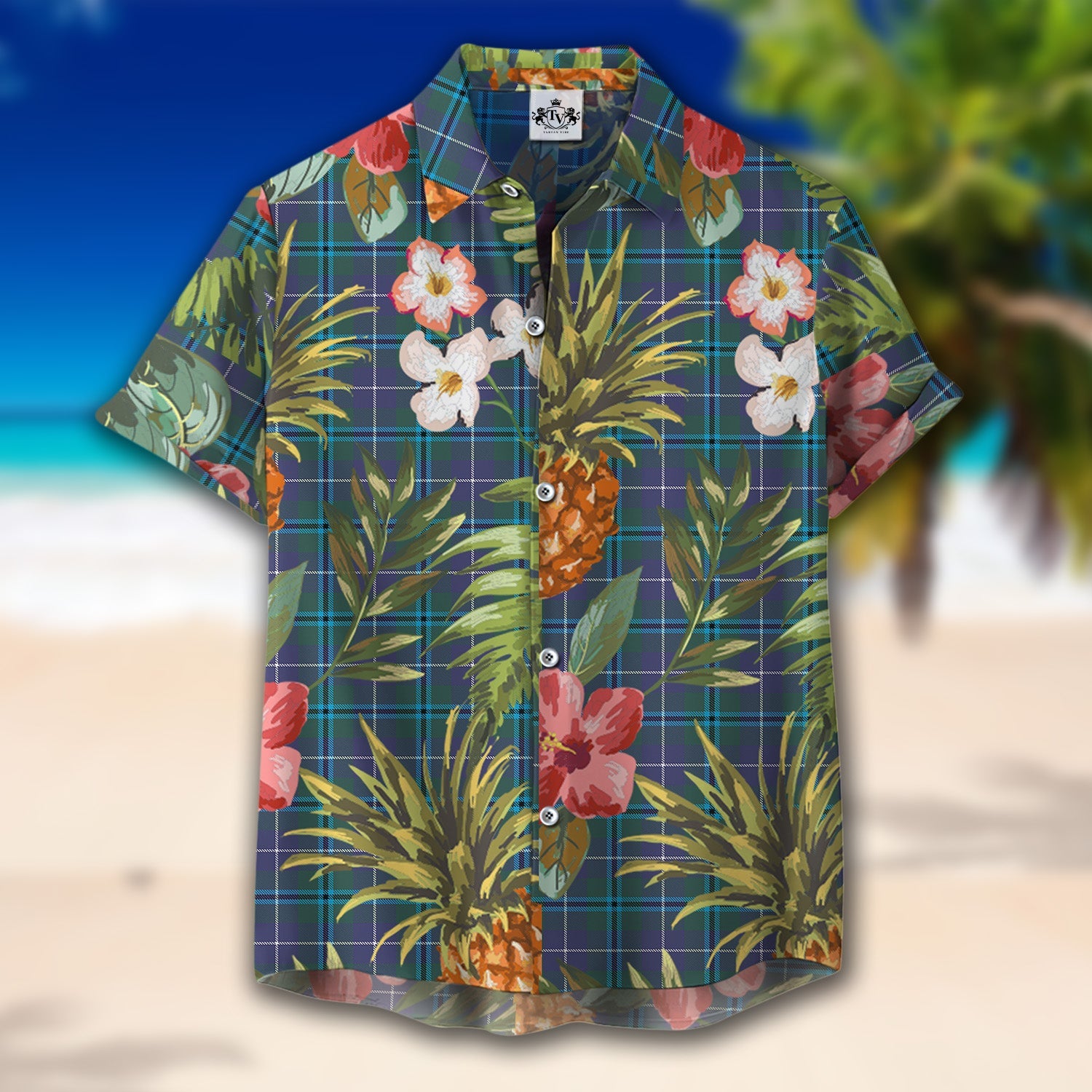 Scottish Tartan Douglas Modern Clan Hawaiian Shirt Hibiscus - Tropical Garden Style