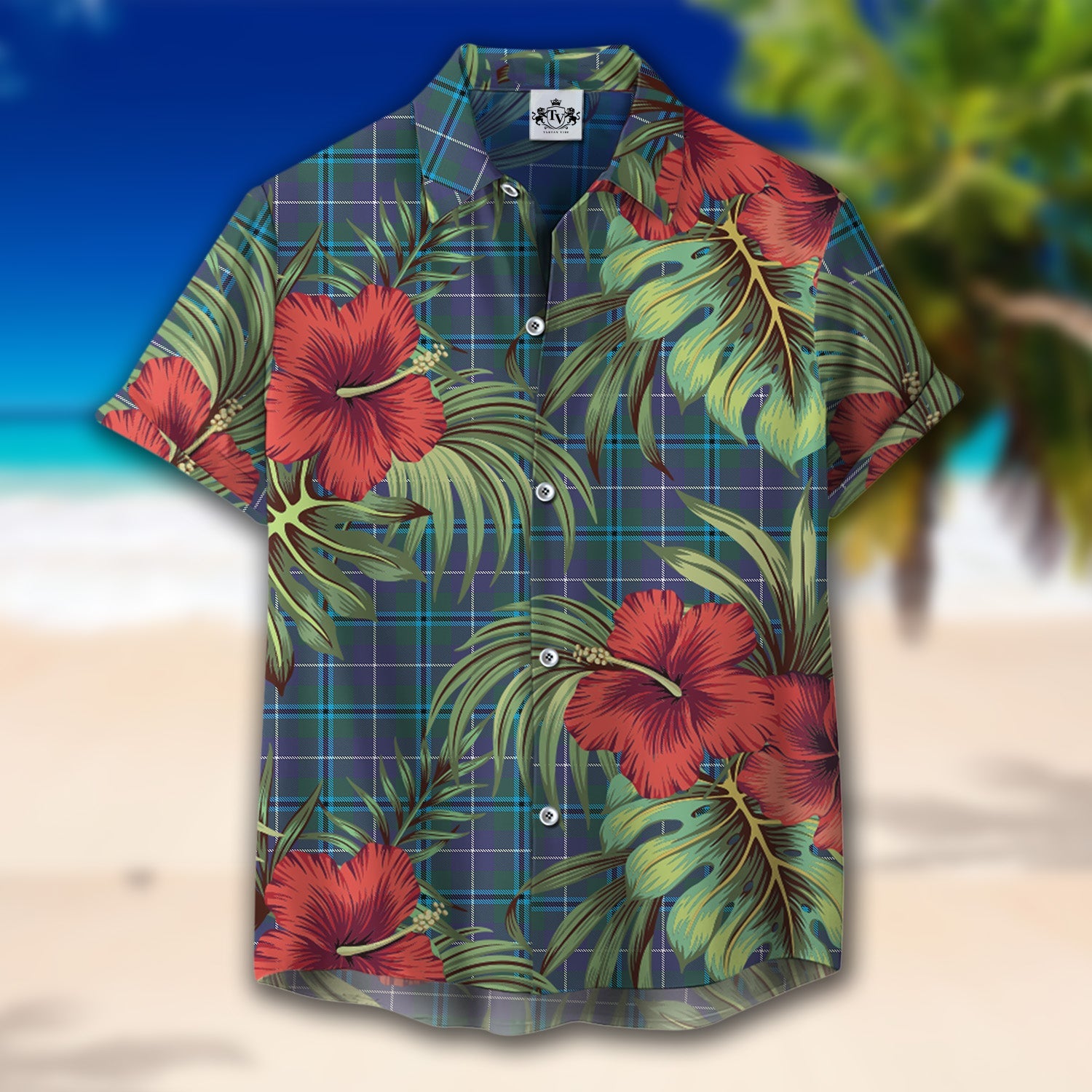 Scottish Tartan Douglas Modern Clan Hawaiian Shirt Hibiscus - Tropical Garden Style