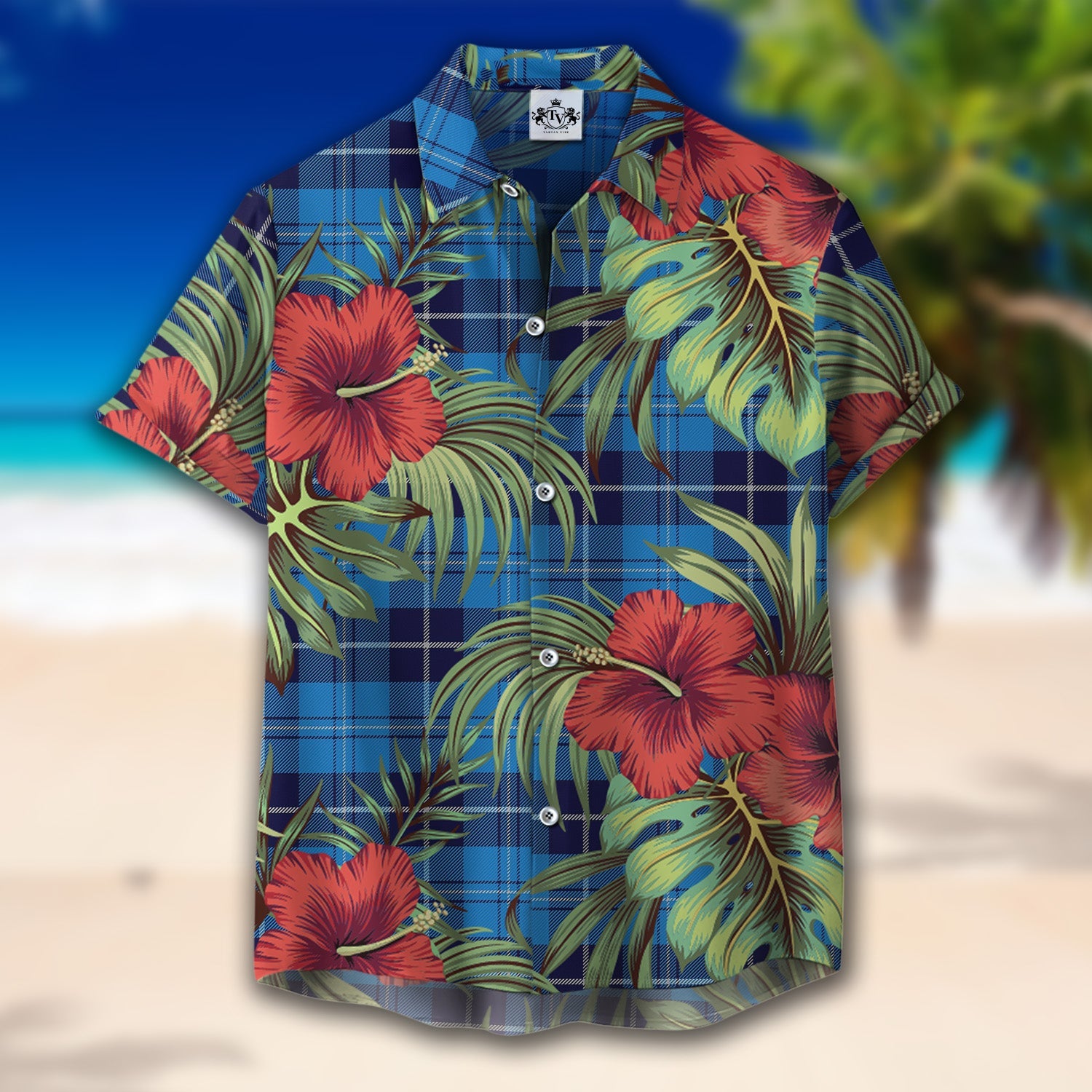 Scottish Tartan Douglas Variation Clan Hawaiian Shirt Hibiscus - Tropical Garden Style