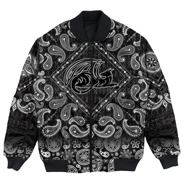 Viking Bomber Jacket Dragon Ancient Fire Breathing Monster with Bandana Paisley Style