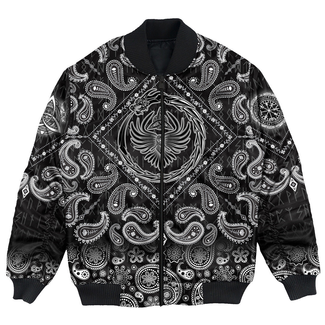 Viking Bomber Jacket Dragon And Raven with Bandana Paisley Style