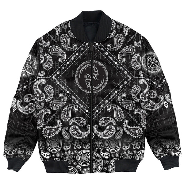 Viking Bomber Jacket Dragon Emblem with Bandana Paisley Style