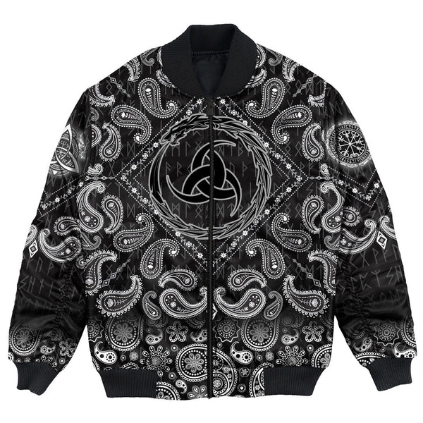 Viking Bomber Jacket Dragon Triple Horn with Bandana Paisley Style