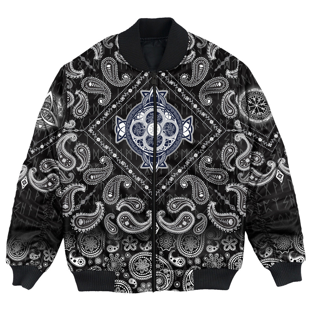 Viking Bomber Jacket Dragons And Celtic Tree Of Life with Bandana Paisley Style