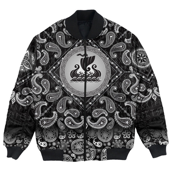 Viking Bomber Jacket Drakkar Black with Bandana Paisley Style