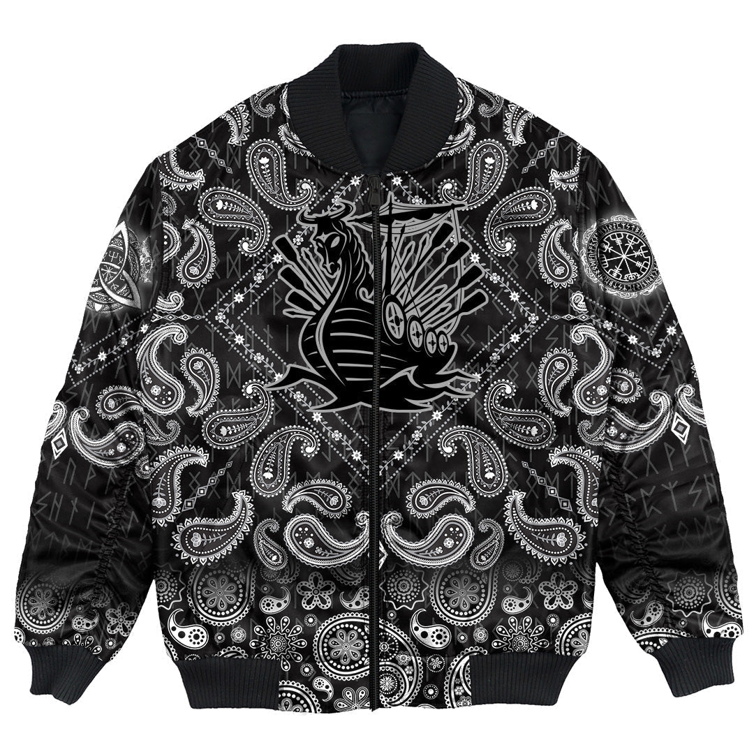 Viking Bomber Jacket Drakkar Ship with Bandana Paisley Style