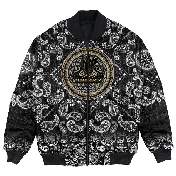 Viking Bomber Jacket Drakkar Ship Sailing On The Stormy Sea with Bandana Paisley Style