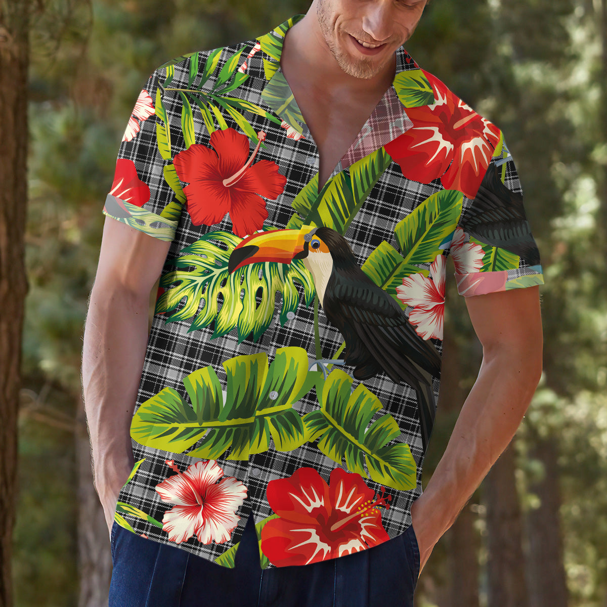 Scottish Tartan Drummond Grey Originaux Clan Hawaiian Shirt Hibiscus - Tropical Garden Style