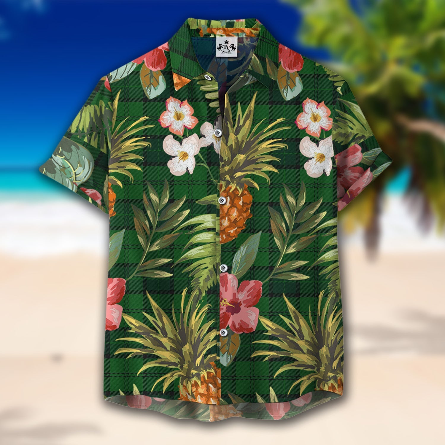 Scottish Tartan Dunbar Hunting Clan Hawaiian Shirt Hibiscus - Tropical Garden Style