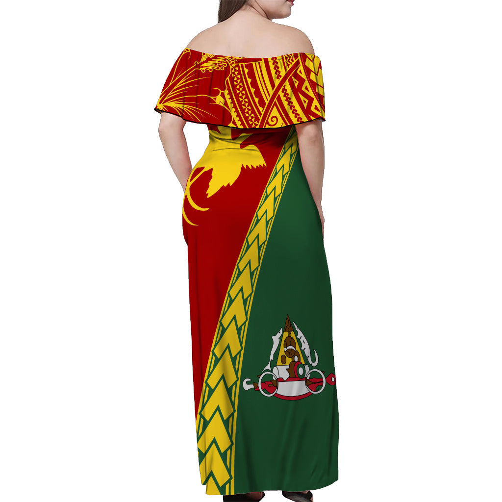 PNG Hibiscus Tribal Pattern Off Shoulder Long Dress - East Sepik Province LT7