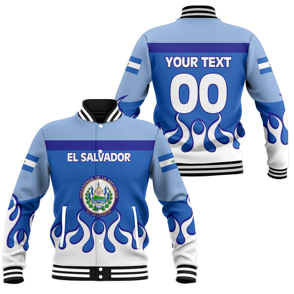 El Salvador Baseball Jacket Flag & Coat Of Arms Fire Hockey Style