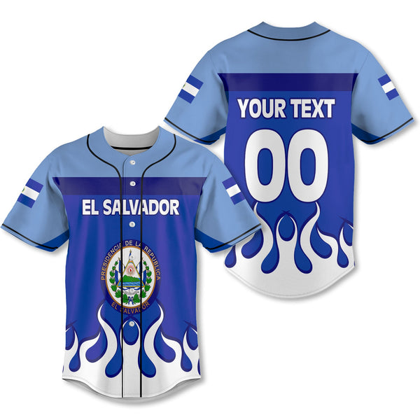 El Salvador Baseball Jersey Flag & Coat Of Arms Fire Hockey Style