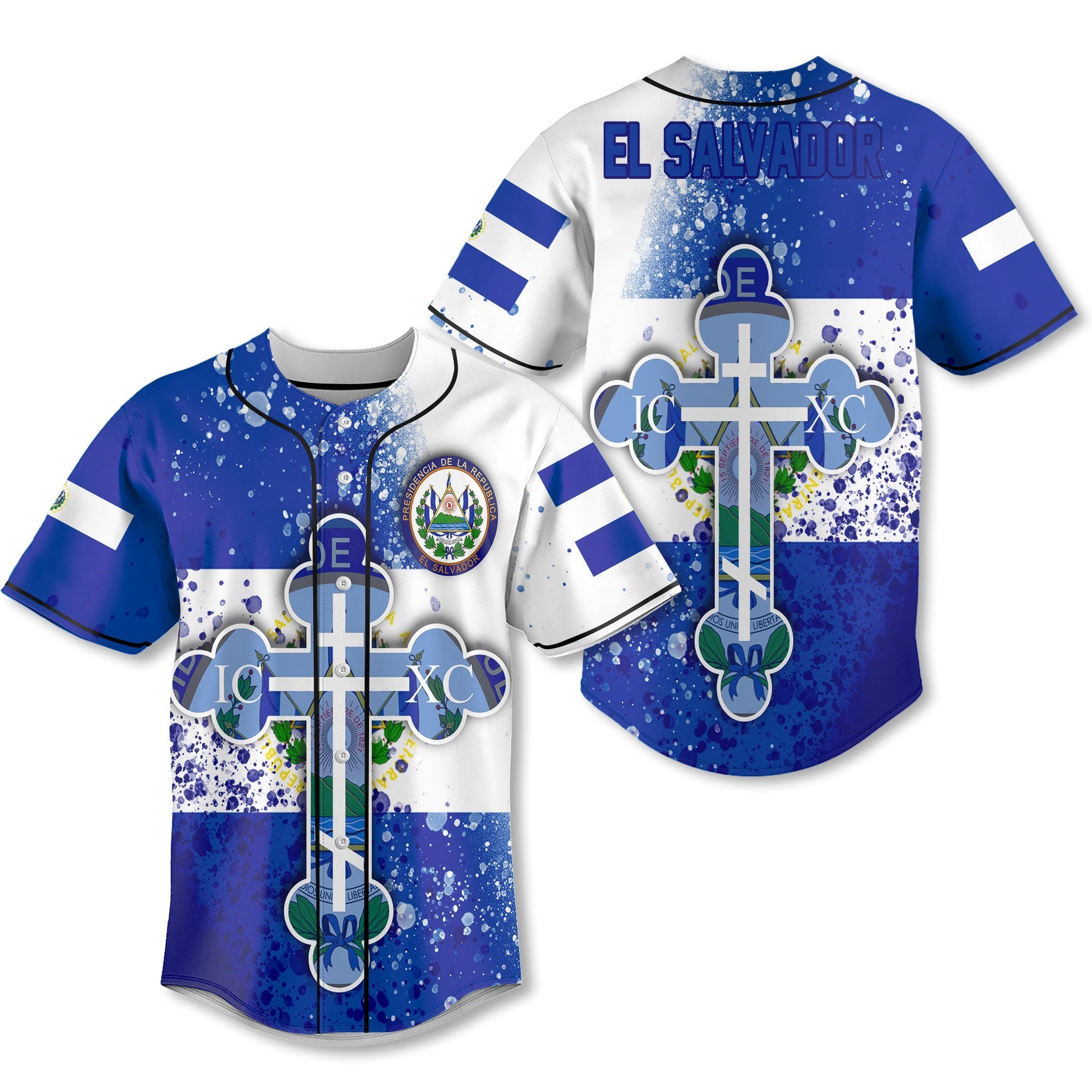 El Salvador Baseball Jersey Flag & Coat Of Arms Orthodox Style