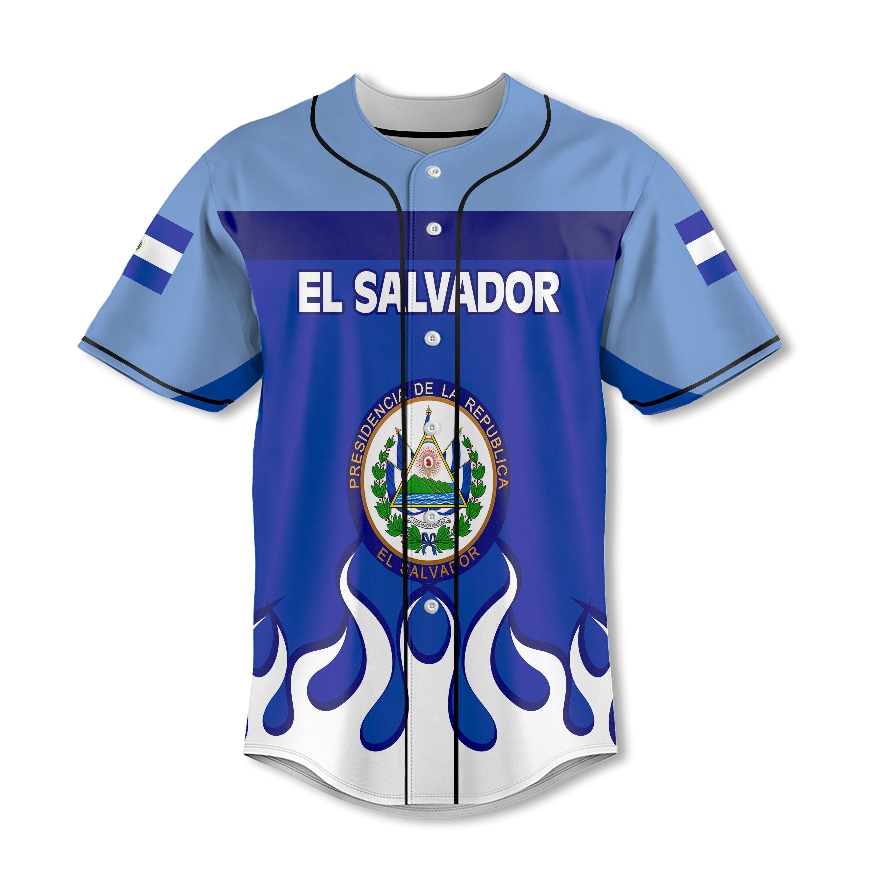 El Salvador Baseball Jersey Flag & Coat Of Arms Fire Hockey Style