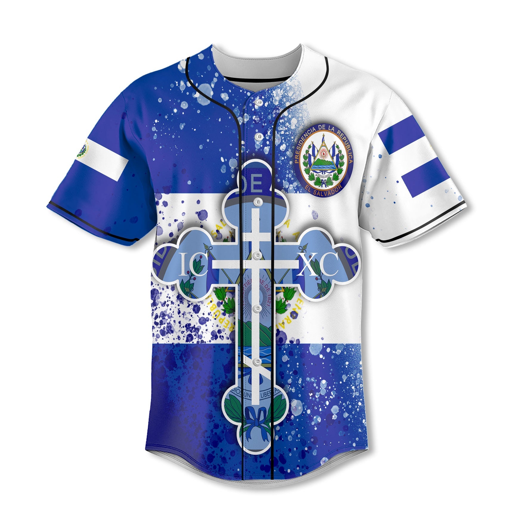 El Salvador Baseball Jersey Flag & Coat Of Arms Orthodox Style