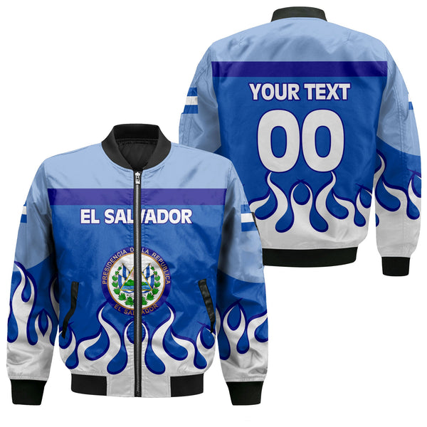 El Salvador Bomber Jacket Flag & Coat Of Arms Fire Hockey Style