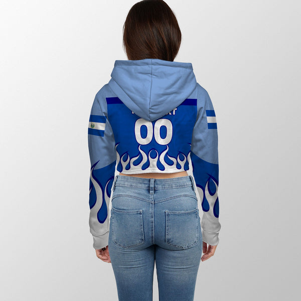 El Salvador Crop Hoodie Flag & Coat Of Arms Fire Hockey Style