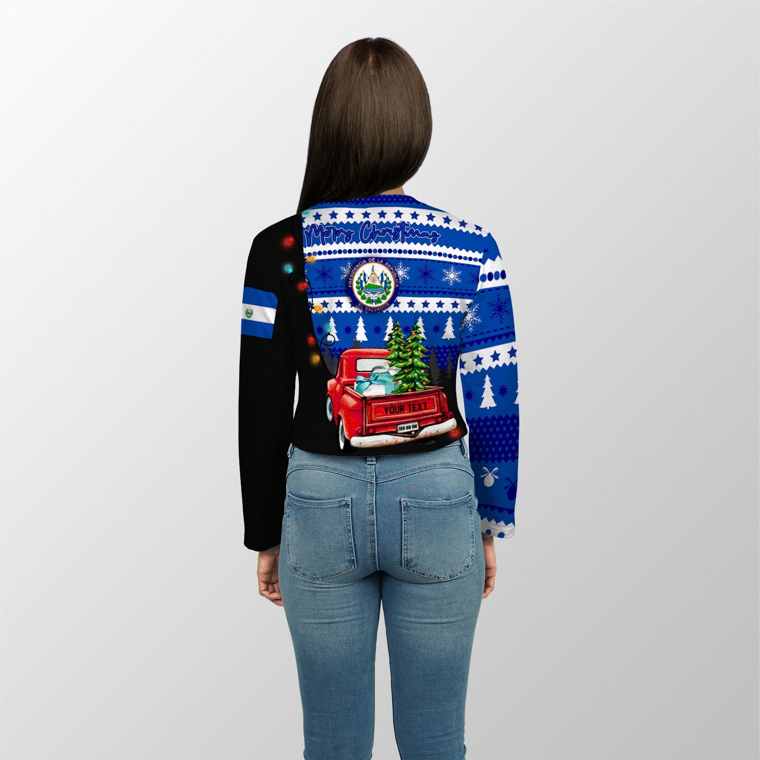 El Salvador Crop Top Long T Shirt Coat Of Arms Christmas Style