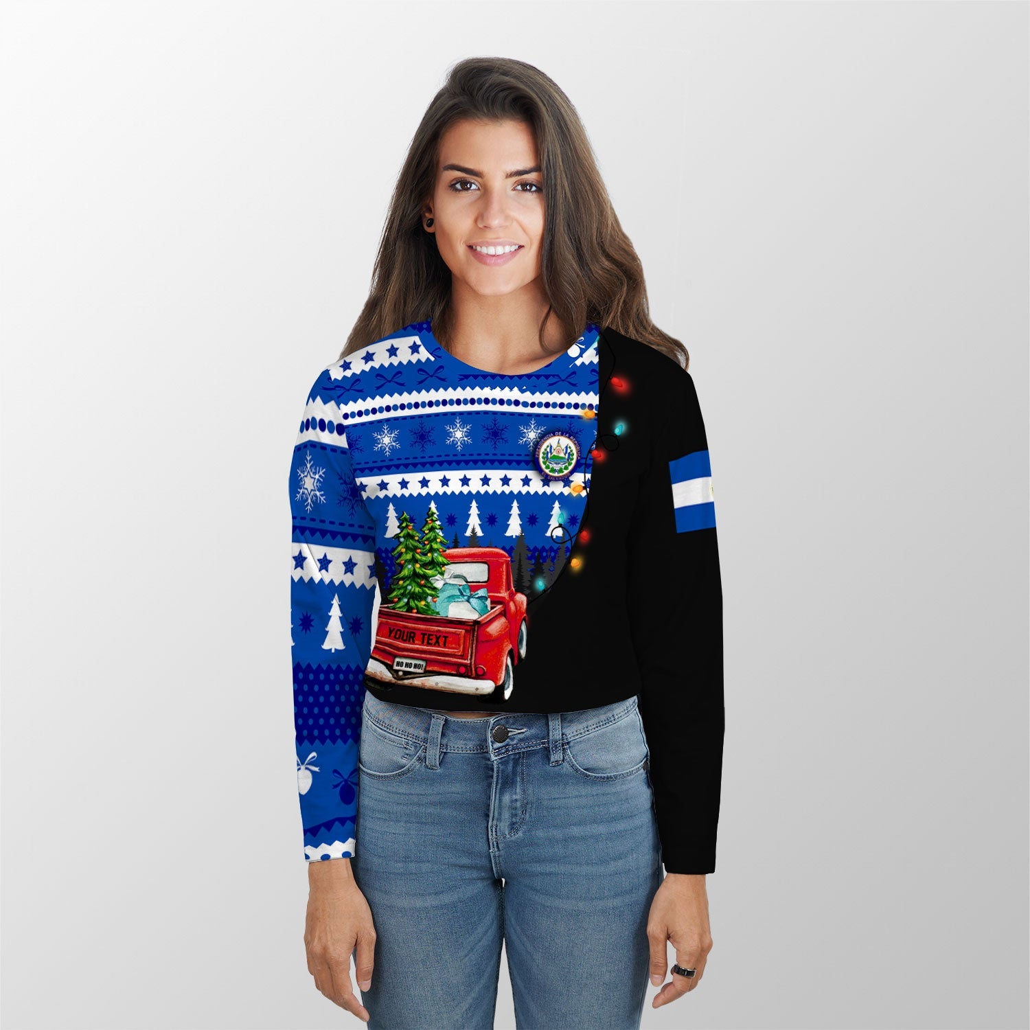 El Salvador Crop Top Long T Shirt Coat Of Arms Christmas Style