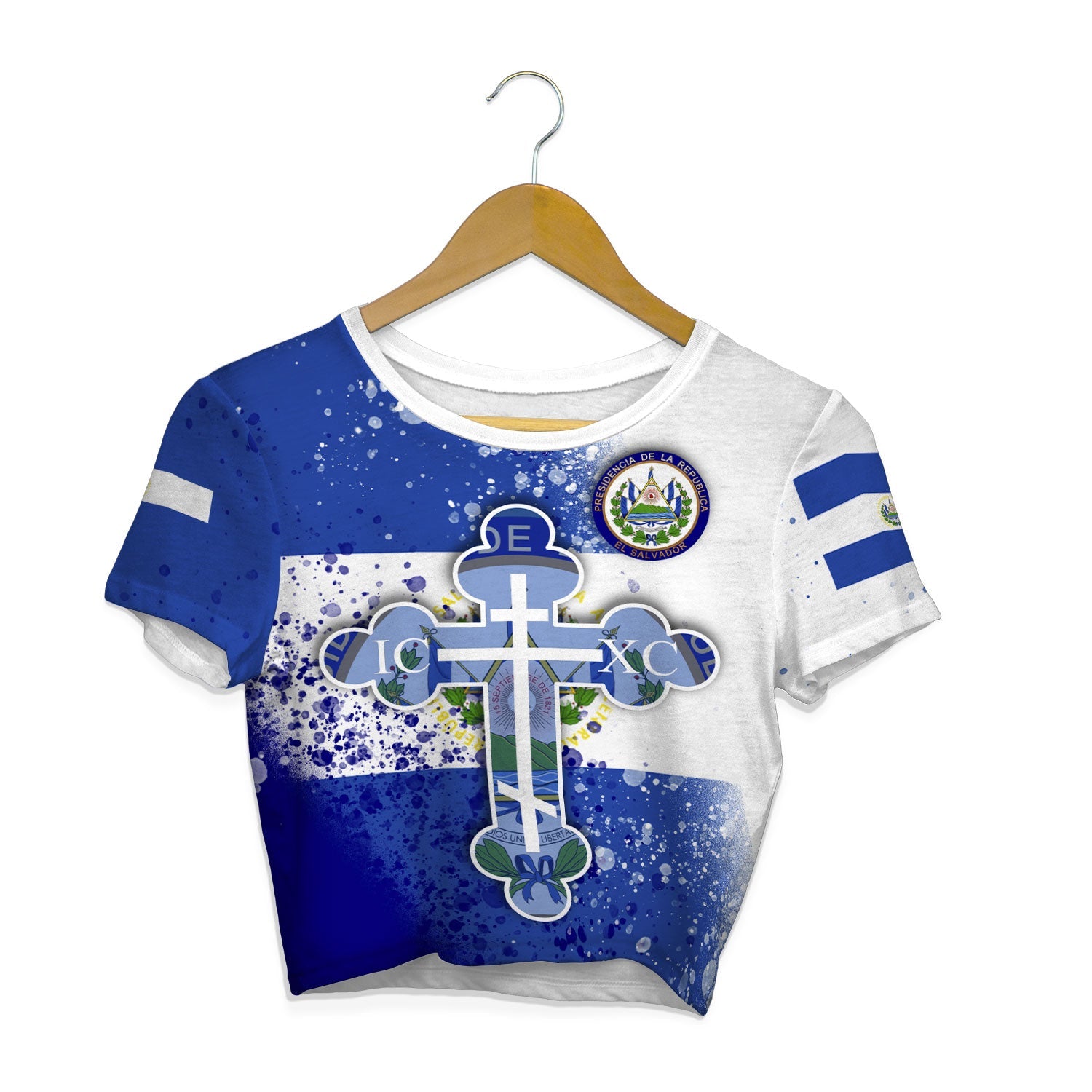 El Salvador Crop Top T Shirt Flag & Coat Of Arms Orthodox Style