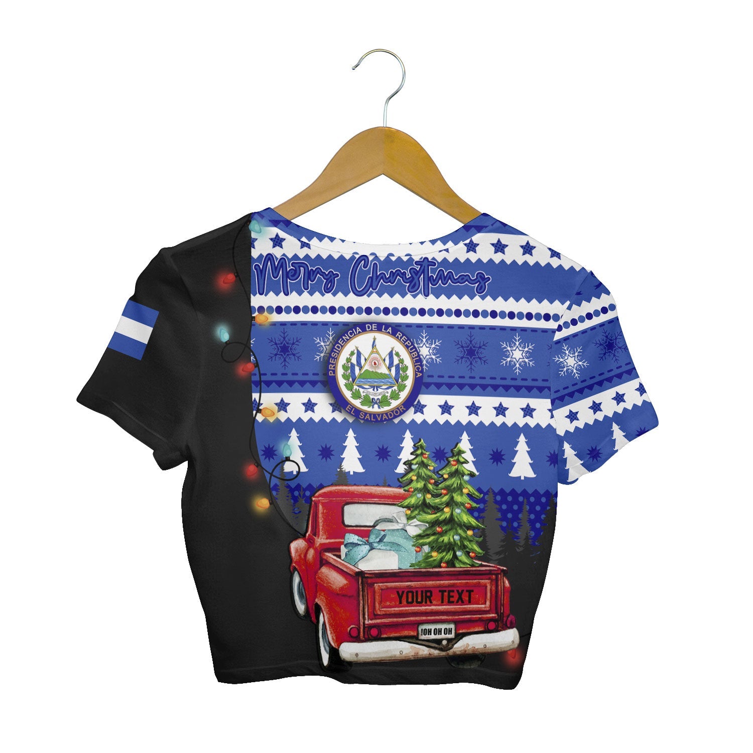 El Salvador Crop Top T Shirt Coat Of Arms Christmas Style