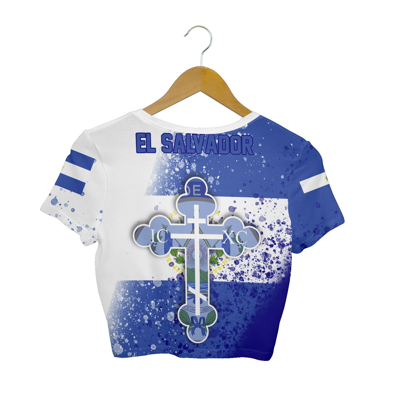 El Salvador Crop Top T Shirt Flag & Coat Of Arms Orthodox Style