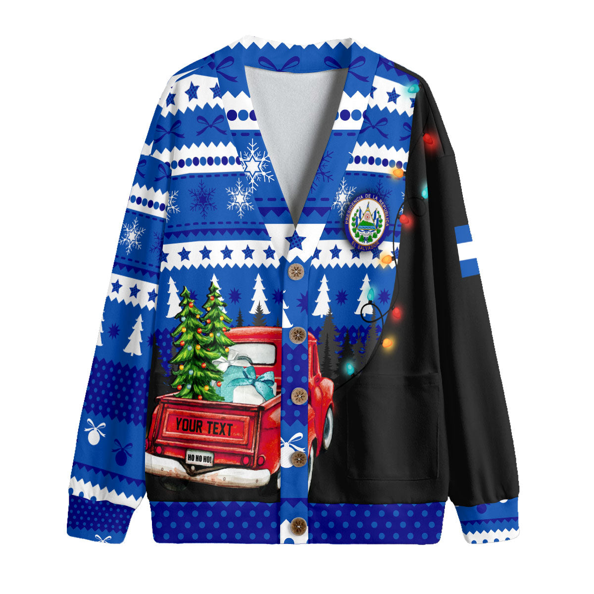 El Salvador Fleece Cardigan Coat Of Arms Christmas Style