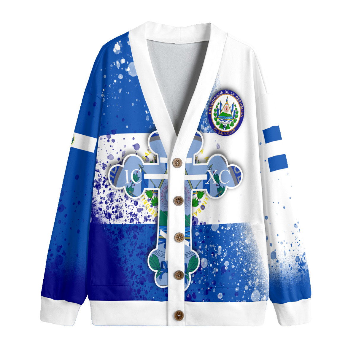 El Salvador Fleece Cardigan Flag & Coat Of Arms Orthodox Style