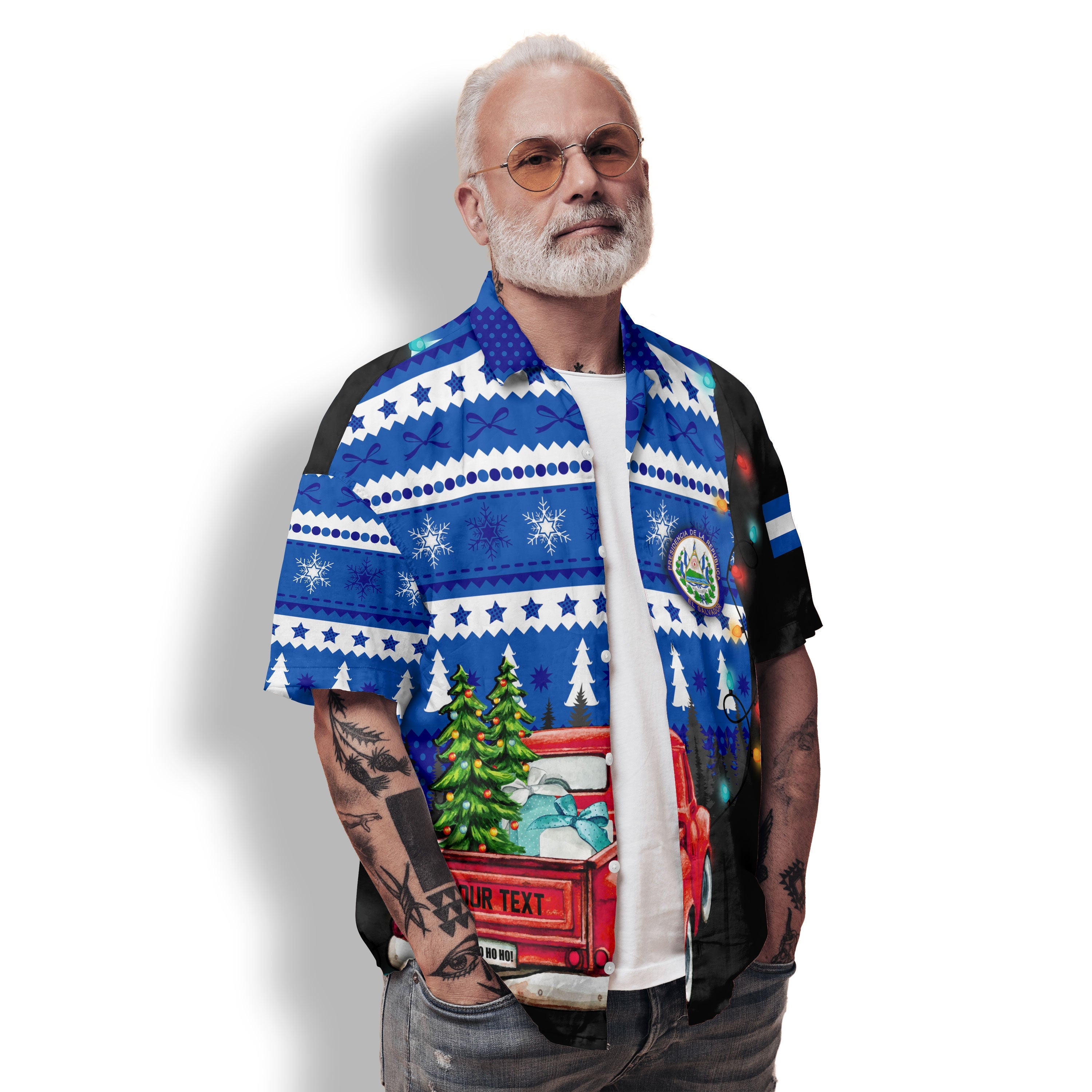 El Salvador Hawaiian Shirt Coat Of Arms Christmas Style