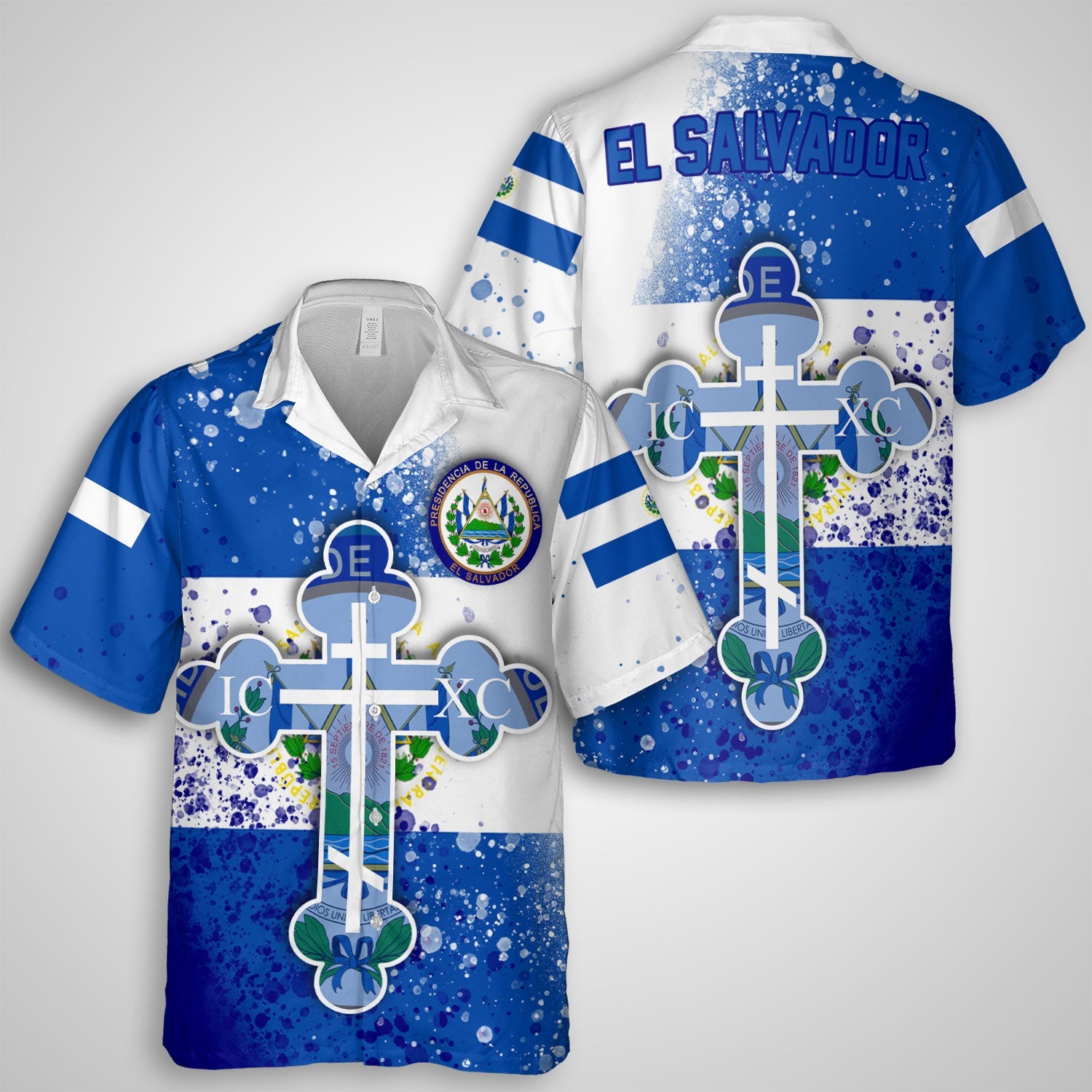 El Salvador Hawaiian Shirt Flag & Coat Of Arms Orthodox Style