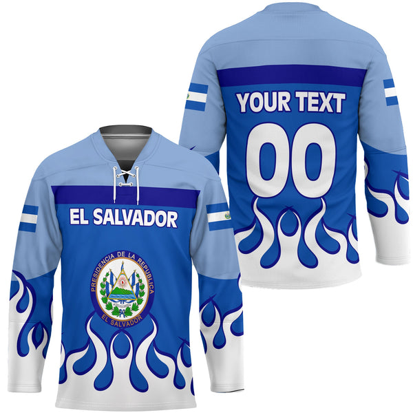 El Salvador Hockey Jersey Flag & Coat Of Arms Fire Hockey Style