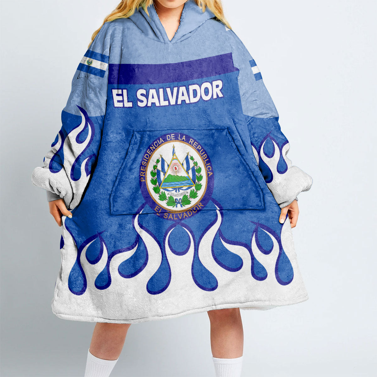 El Salvador Snug Hoodie Flag & Coat Of Arms Fire Hockey Style