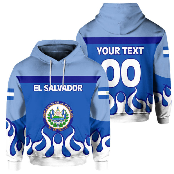 El Salvador Hoodie Flag & Coat Of Arms Fire Hockey Style