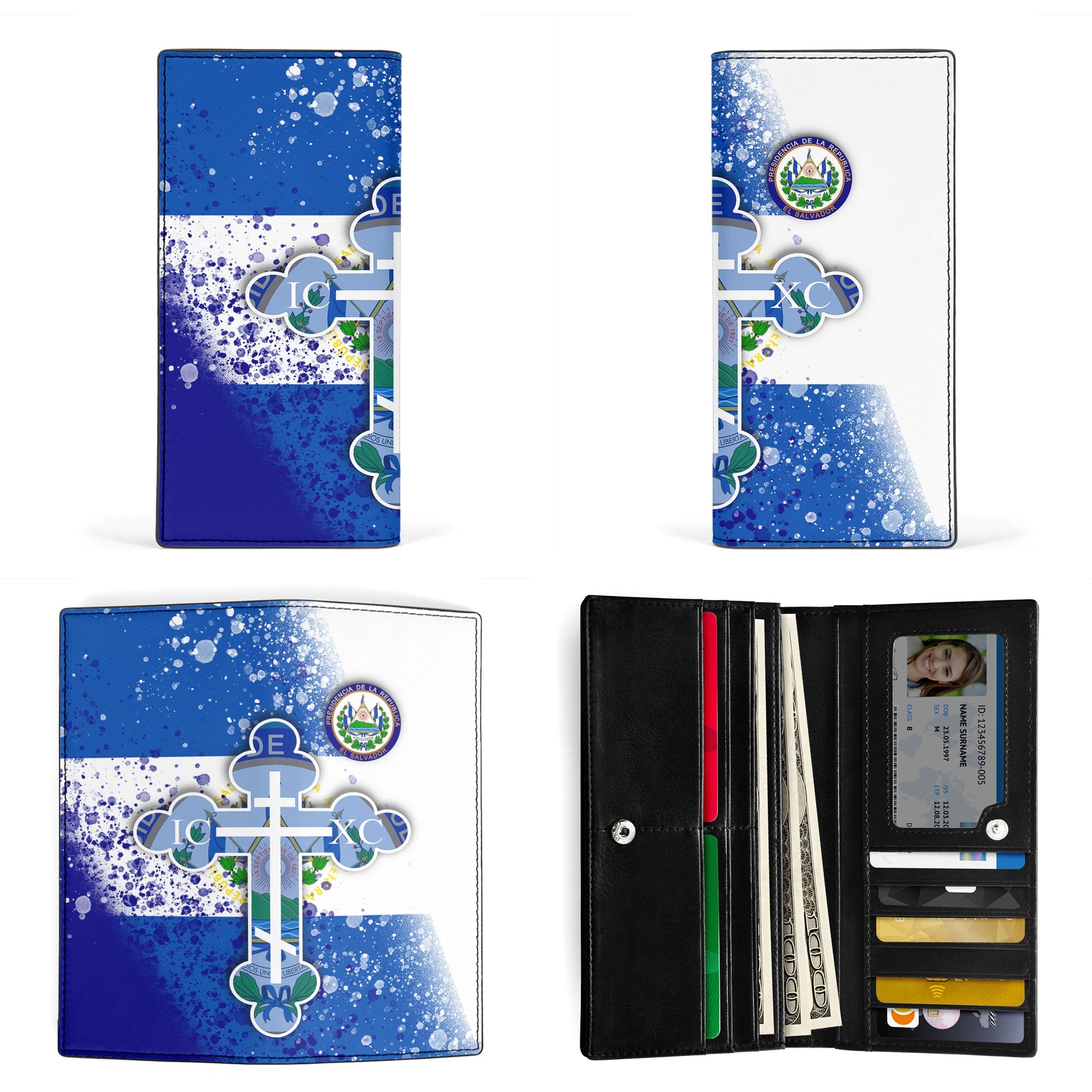 El Salvador Leather Wallet Flag & Coat Of Arms Orthodox Style