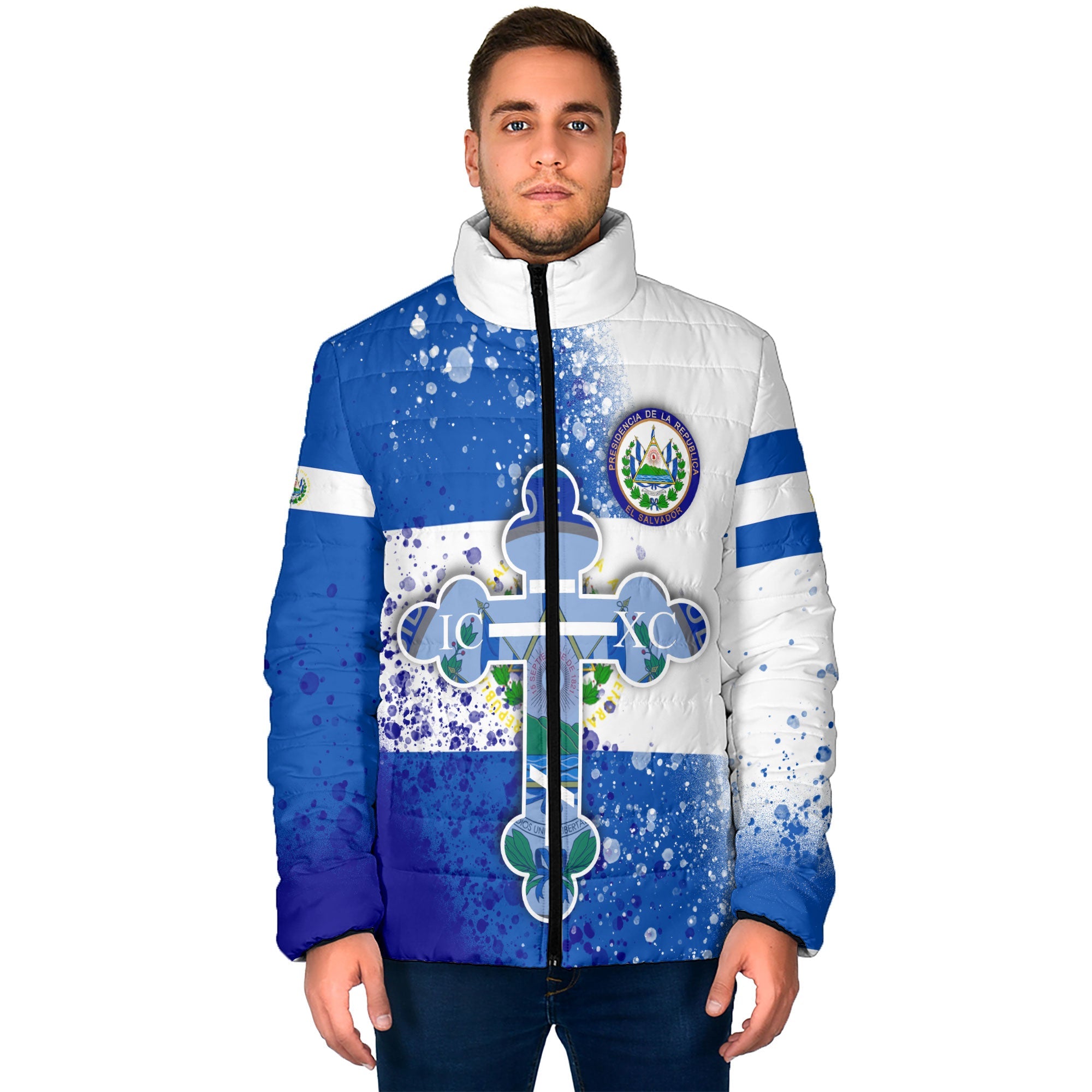 El Salvador Men Padded Jacket Flag & Coat Of Arms Orthodox Style