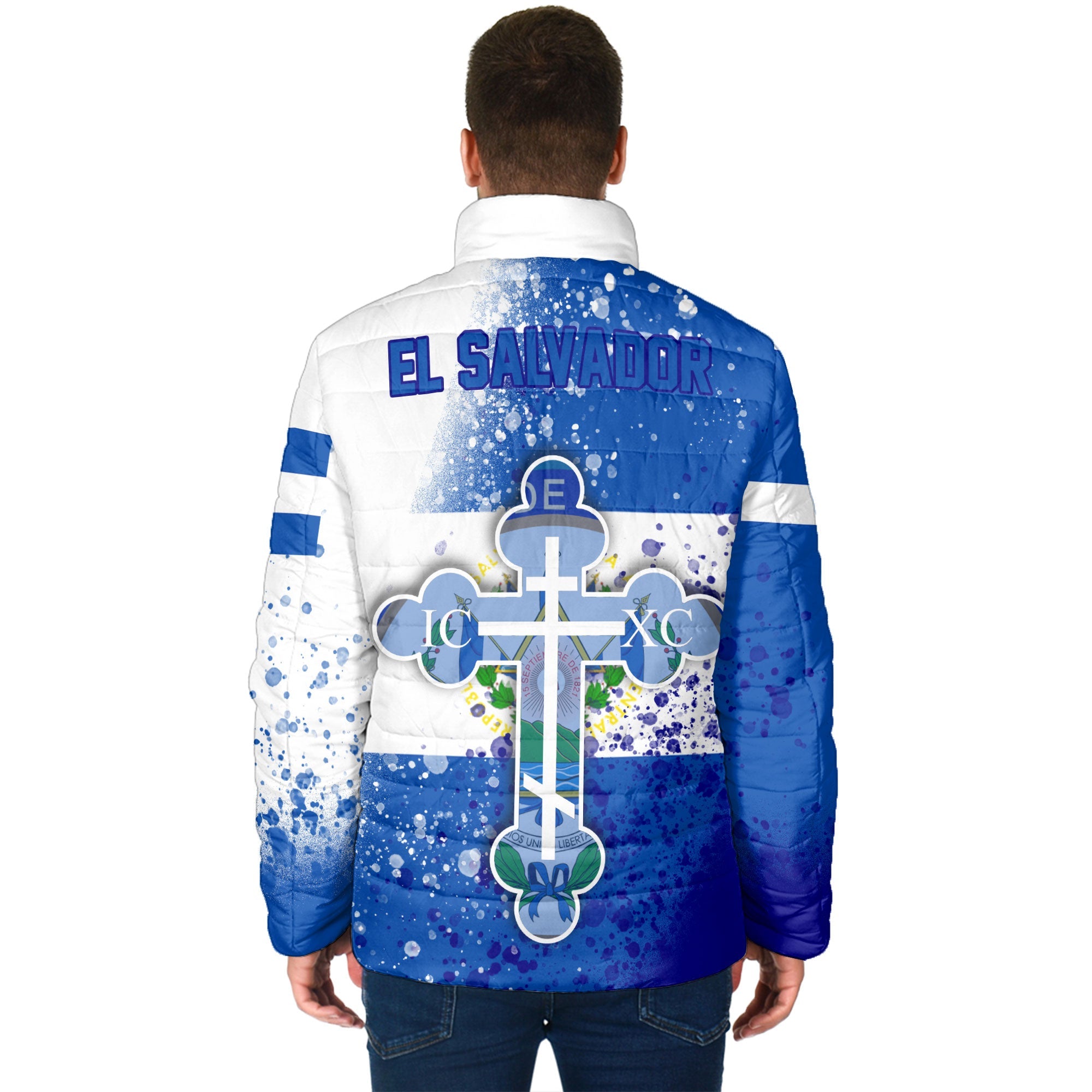 El Salvador Men Padded Jacket Flag & Coat Of Arms Orthodox Style