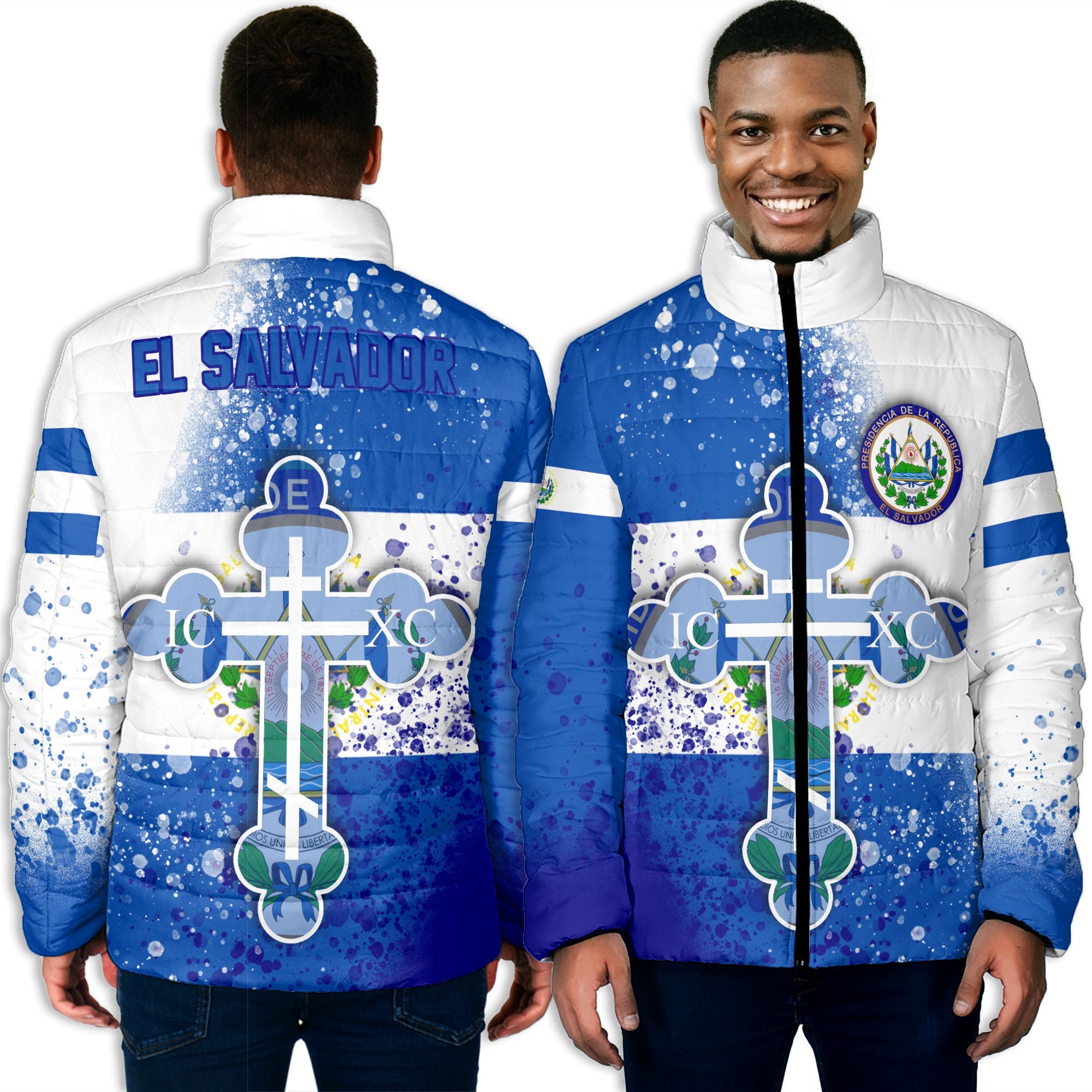 El Salvador Men Padded Jacket Flag & Coat Of Arms Orthodox Style