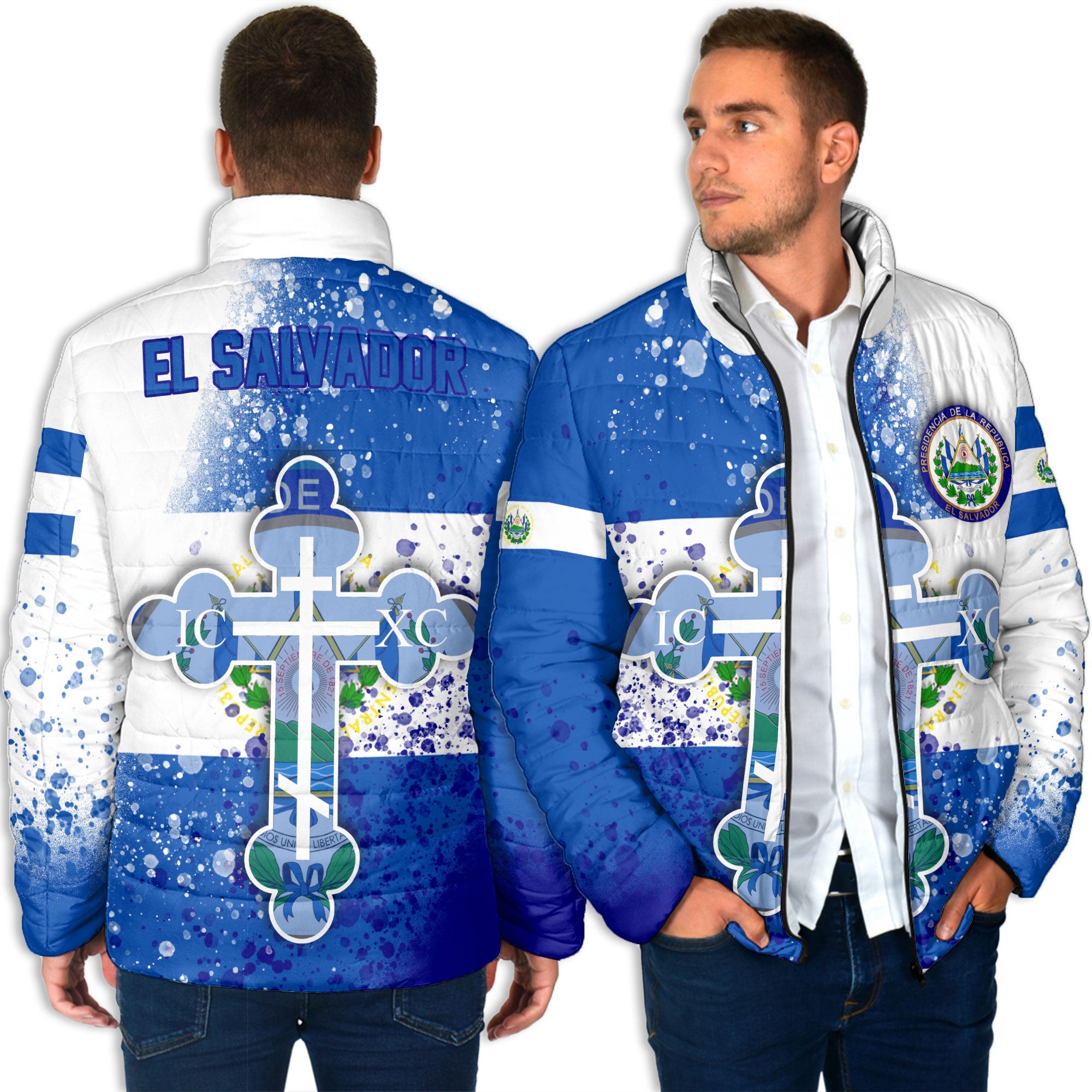 El Salvador Men Padded Jacket Flag & Coat Of Arms Orthodox Style