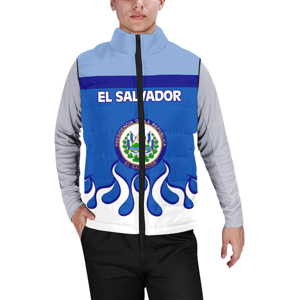 El Salvador Men Padded Jacket Vest Flag & Coat Of Arms Fire Hockey Style