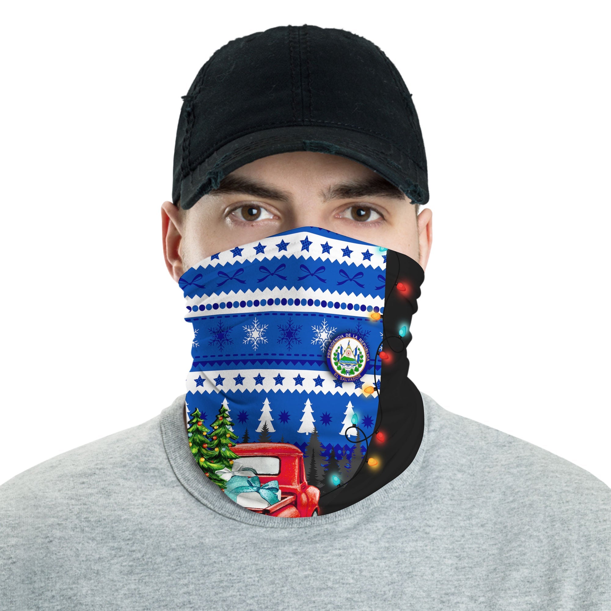 El Salvador Neck Gaiter Coat Of Arms Christmas Style