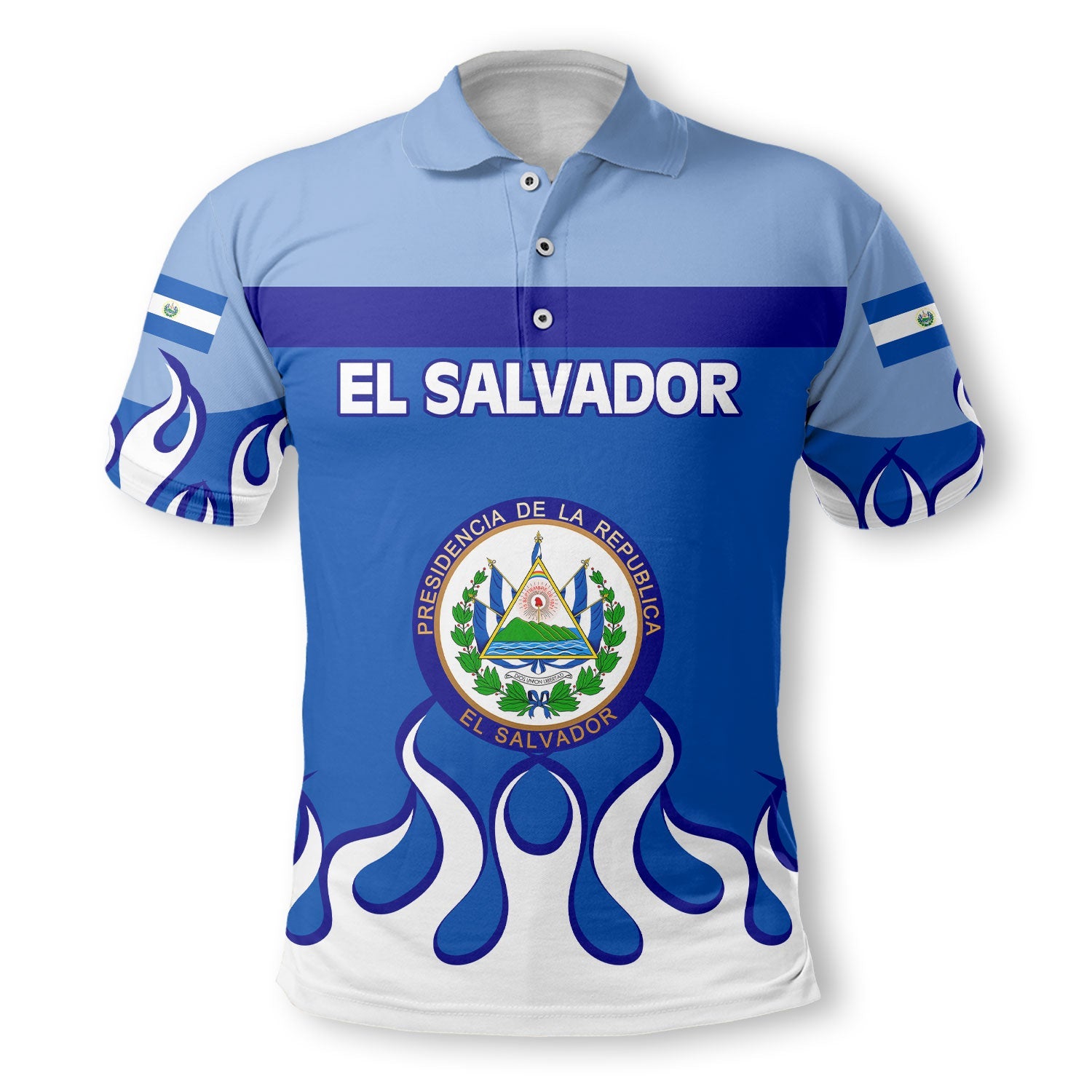 El Salvador Polo Shirt Flag & Coat Of Arms Fire Hockey Style