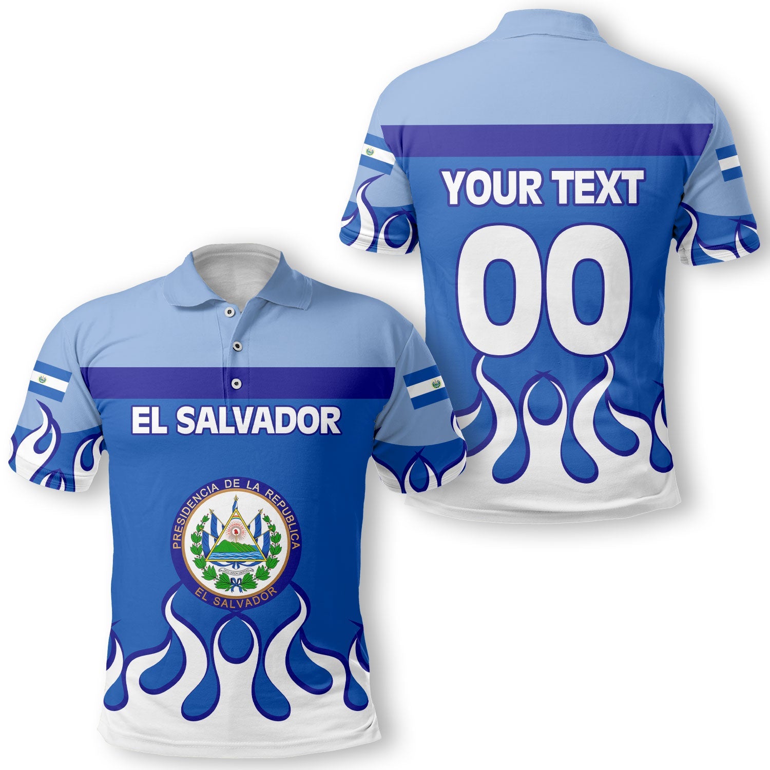 El Salvador Polo Shirt Flag & Coat Of Arms Fire Hockey Style