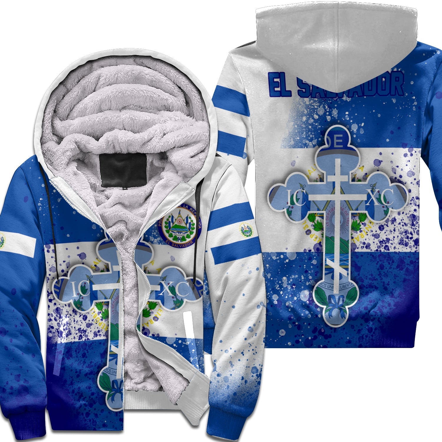 El Salvador Sherpa Hoodie Flag & Coat Of Arms Orthodox Style