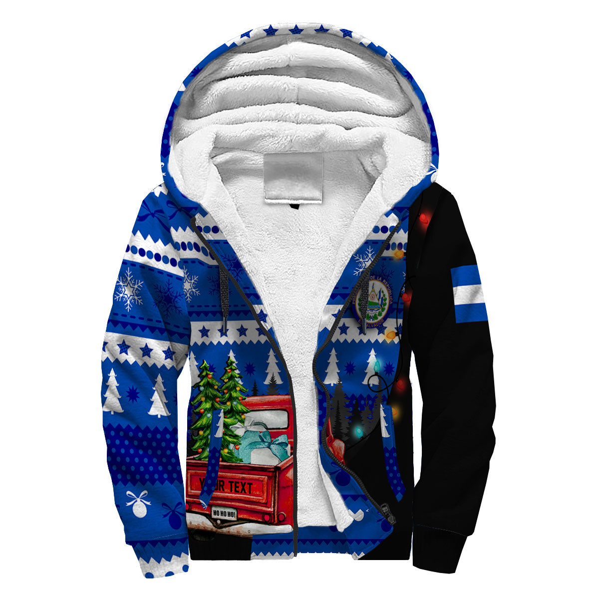 El Salvador Sherpa Hoodie Coat Of Arms Christmas Style